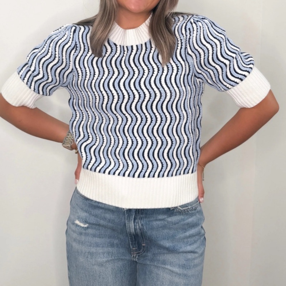 THML IN TOO DEEP BLUE WAVY STRIPE SWEATER TOP large - Picture 16 of 16